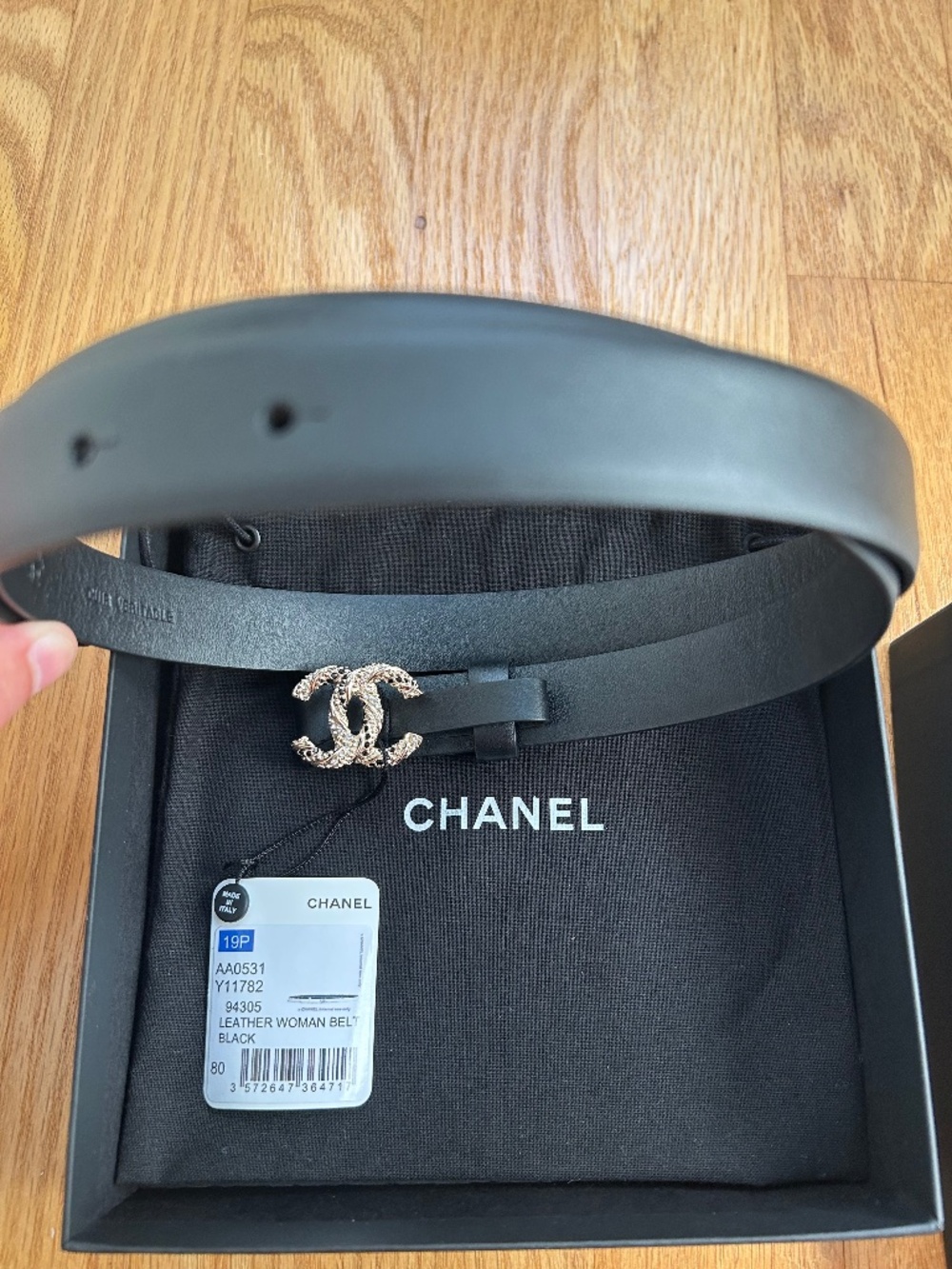 Authentic Chanel Women’s Black Leather Belt